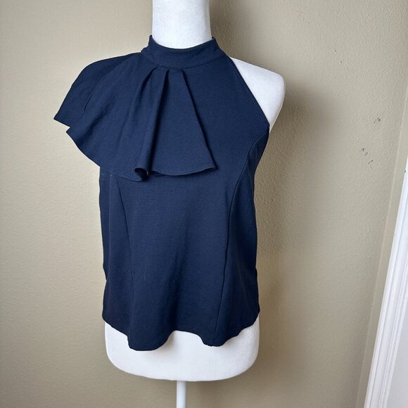 Eri + Ali Anthropologie Nobility Top Ruffle Detail Navy Size Small - Picture 3 of 10